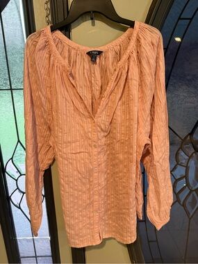 Chaps Peach Button-Front Peasant Blouse